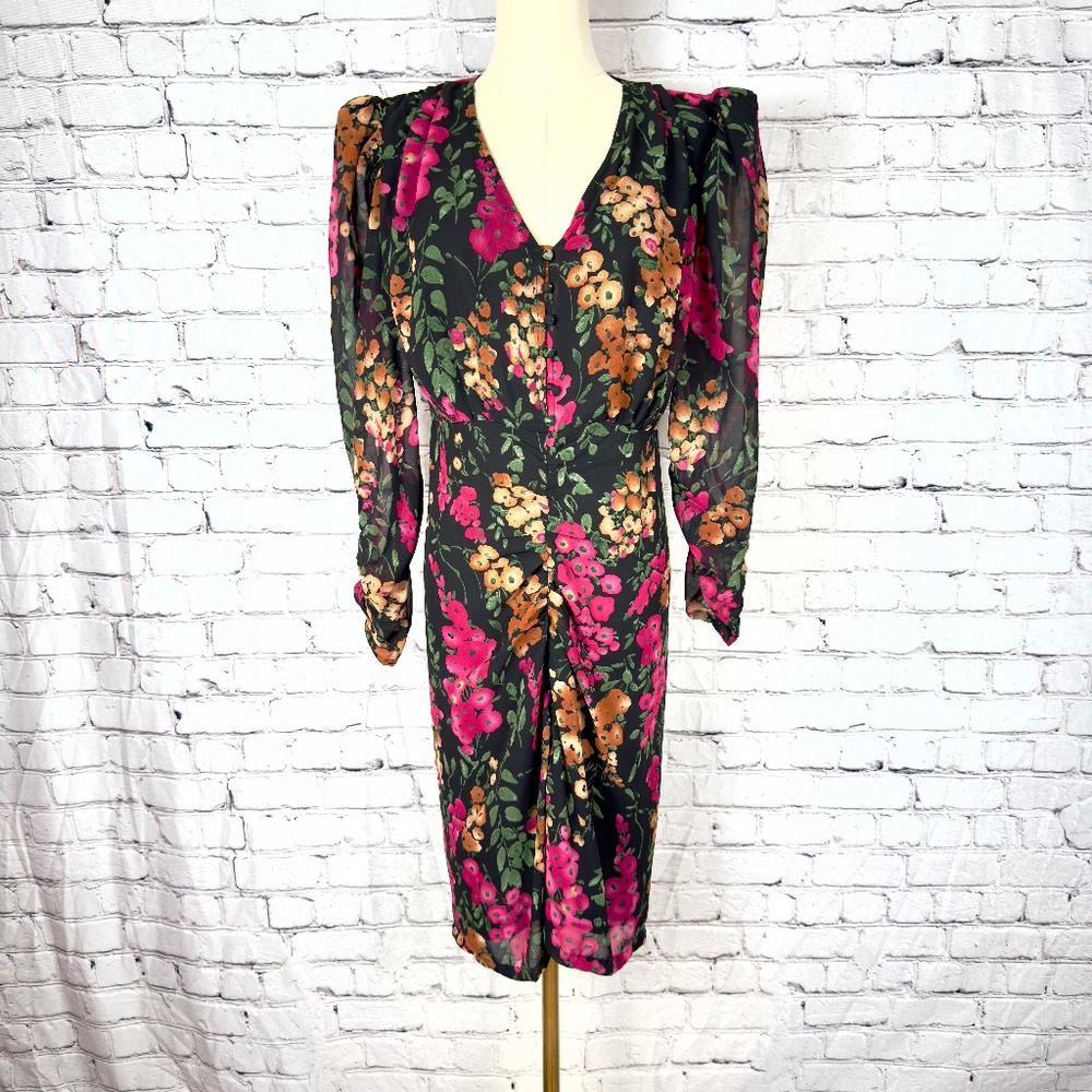 ASTR THE LABEL- Floral Puff Shoulder Long Sleeve Dress - Size Large